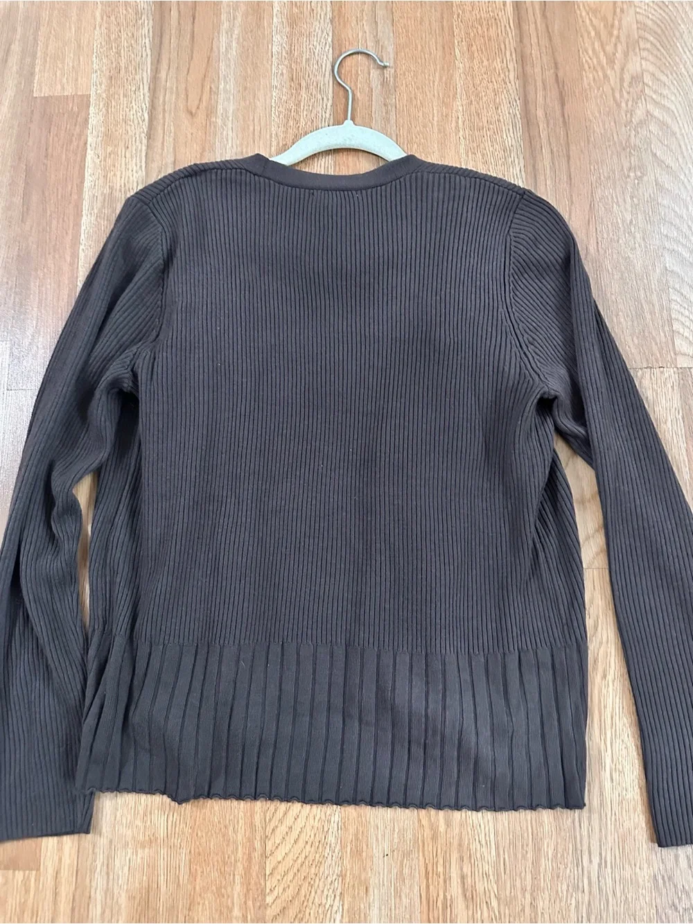 Sabine Brown Ribbed Cardigan with Black Lace-Trim Cami